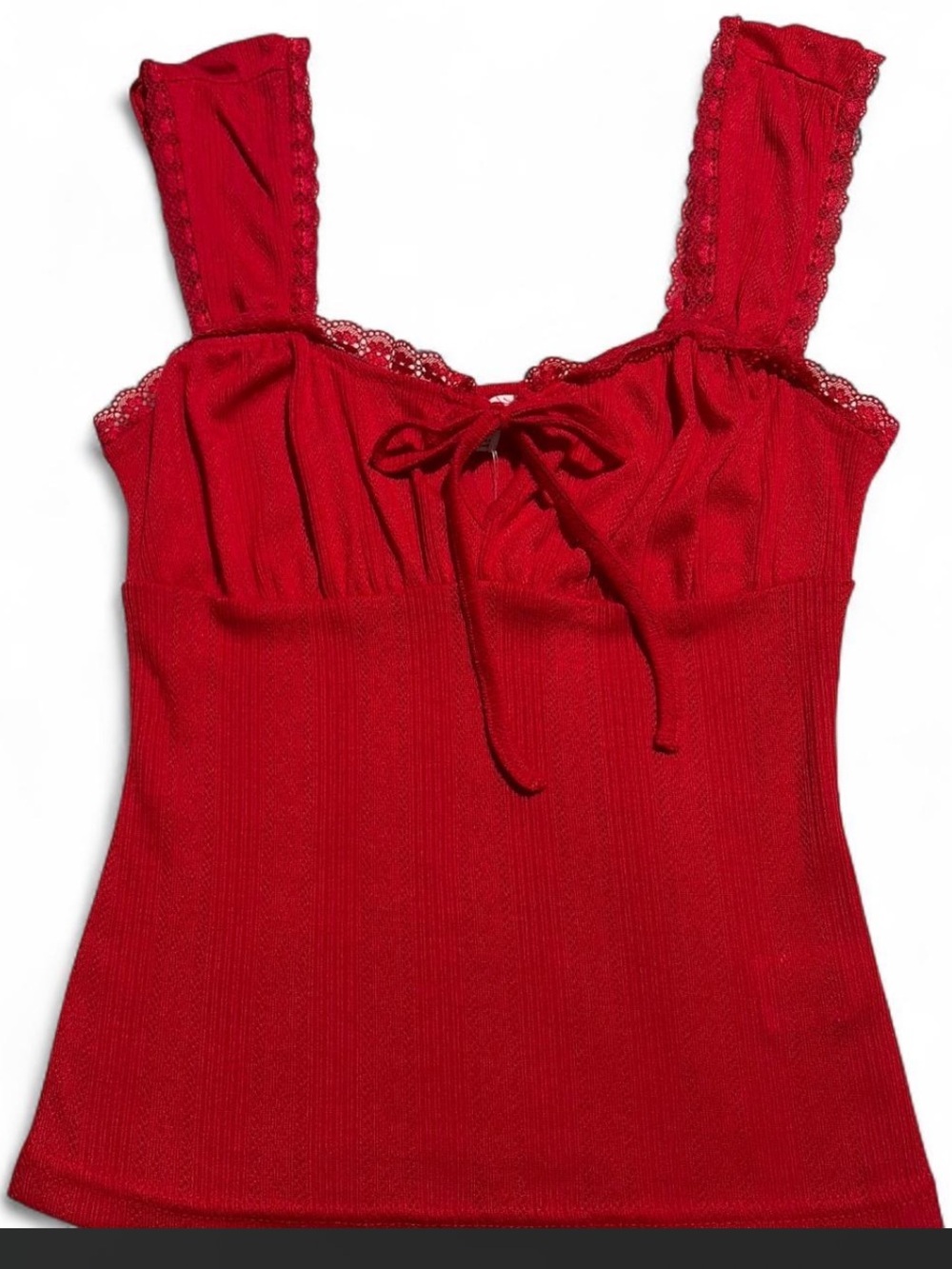 Blu Pepper Red Lace-Trim Ribbed Camisole